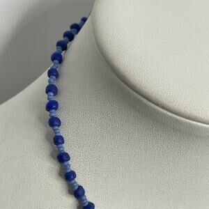 blue beaded necklace costume jewelry light weight barrel clasp micro beads